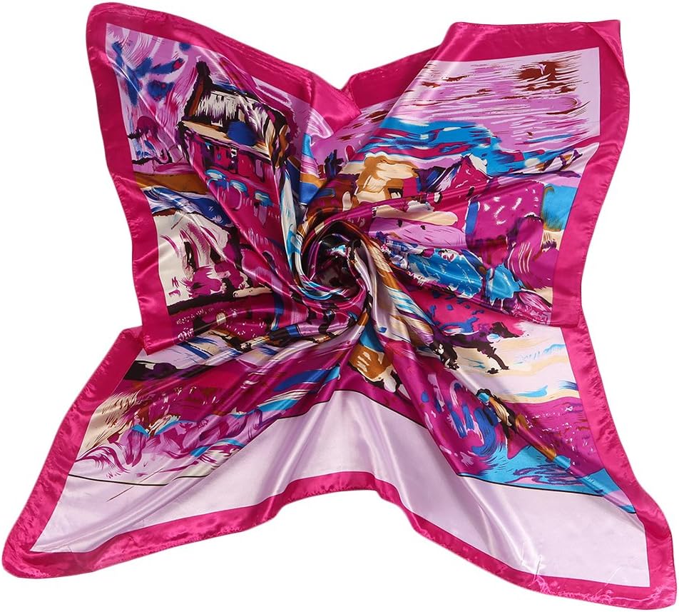 シルク100％ スカーフ レディース ネッカチーフ 正方形 小さい プリント 53×53cm 上品 春 夏 秋 花柄 首元 バッグスカーフ コンパクト  : 観山ストア - 通販 - Yahoo!ショッピング X&amp;F レディース レトロプリント 夏 サテン ネッカチーフ 正方形 スカーフ 35インチ × 35インチ US サイズ: