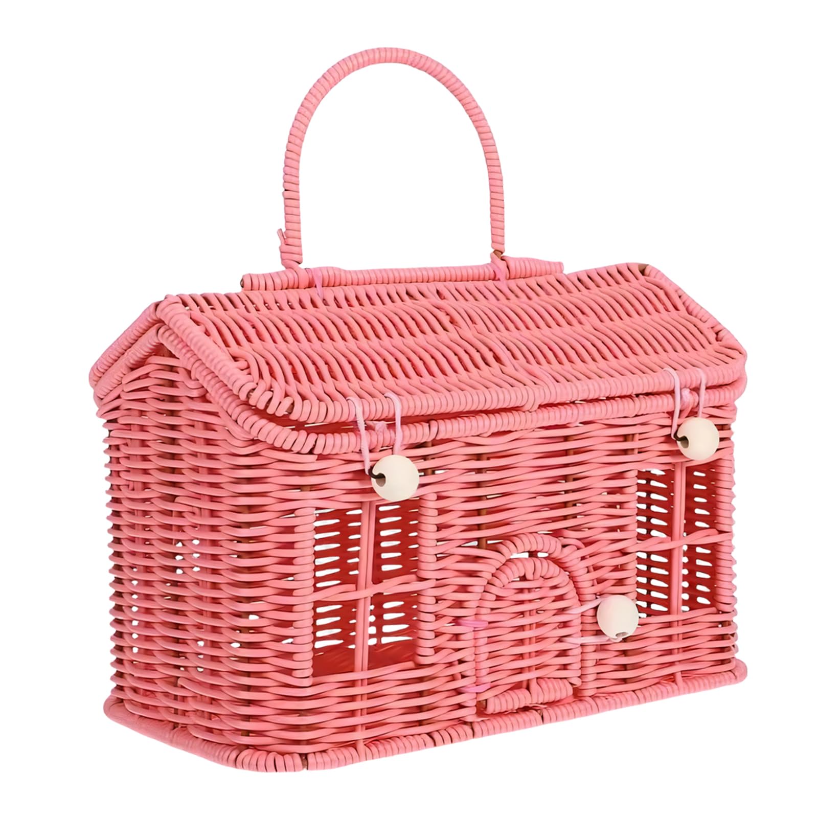 NVOQILIN Artistic Braided Grass Basket with Shoulder Strap and Cover Multipurpose Storage Solution for Beach or Living Room Interlaced Storage Basket