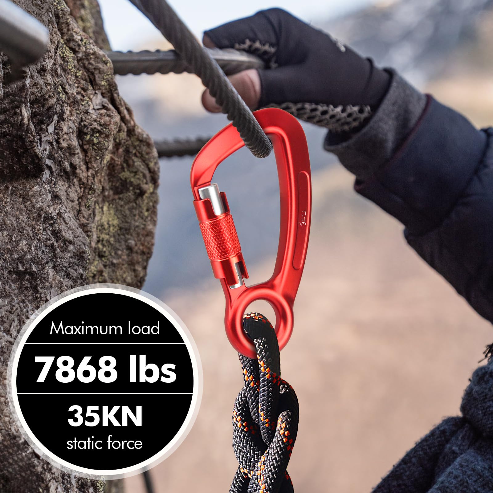T-Fly Mosquetón de bloqueo automático de 35 KN (3,568.9 kg), mosquetón de roca de escalada certificado UIAA con ojal redondo para rapel, escalada, cuerdas
