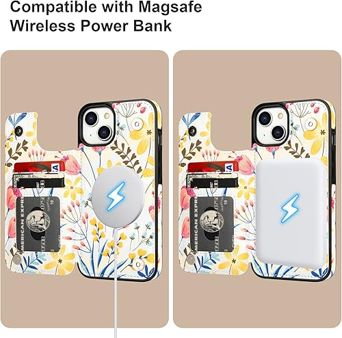 Miniatura 8 de HAOPINSH Funda tipo cartera para iPhone 14 con tarjetero y diseño de gato con diseño de flores y gatos, de piel sintética, con ranuras para