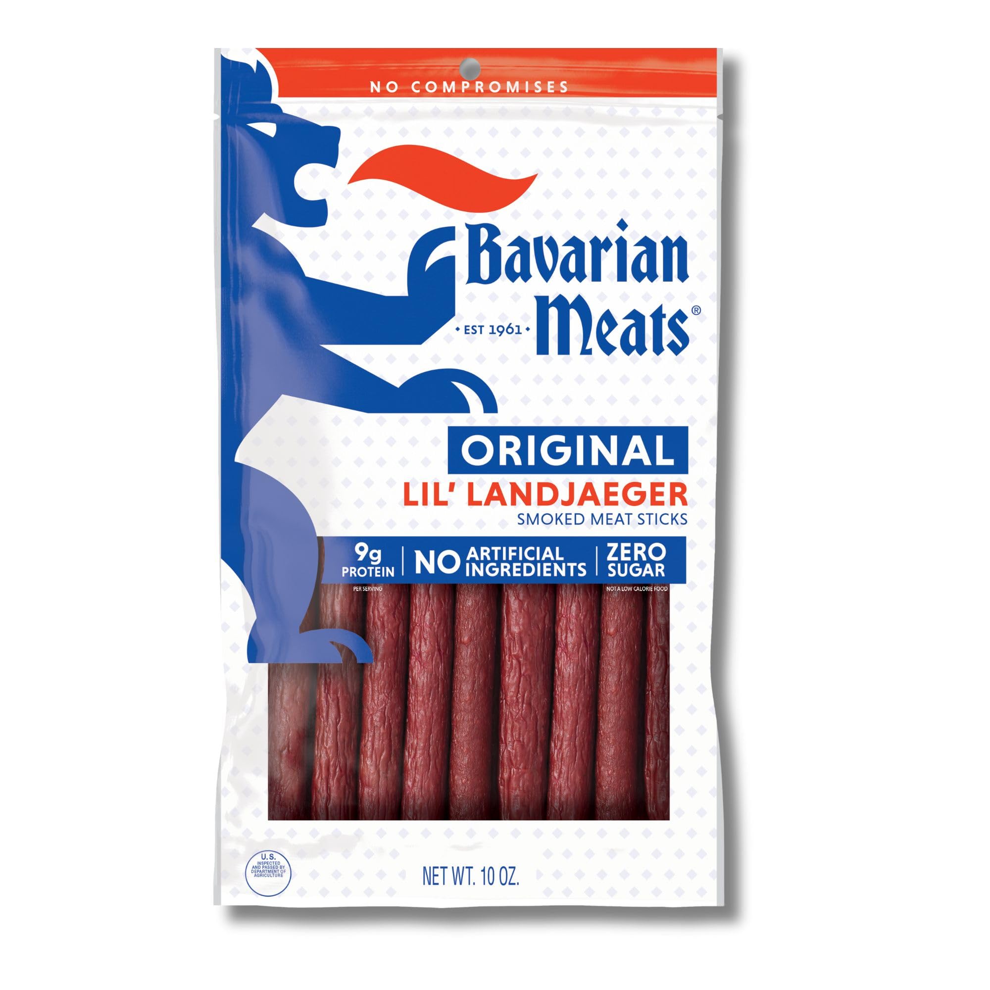 Bavarian Meats Lil' Landjaeger Meat Sticks, Smoked Sausage Protein Snacks, Zero Sugar, Great Source of Protein, Gluten Free, Keto Friendly Low Carb Snack, 10 Ounce