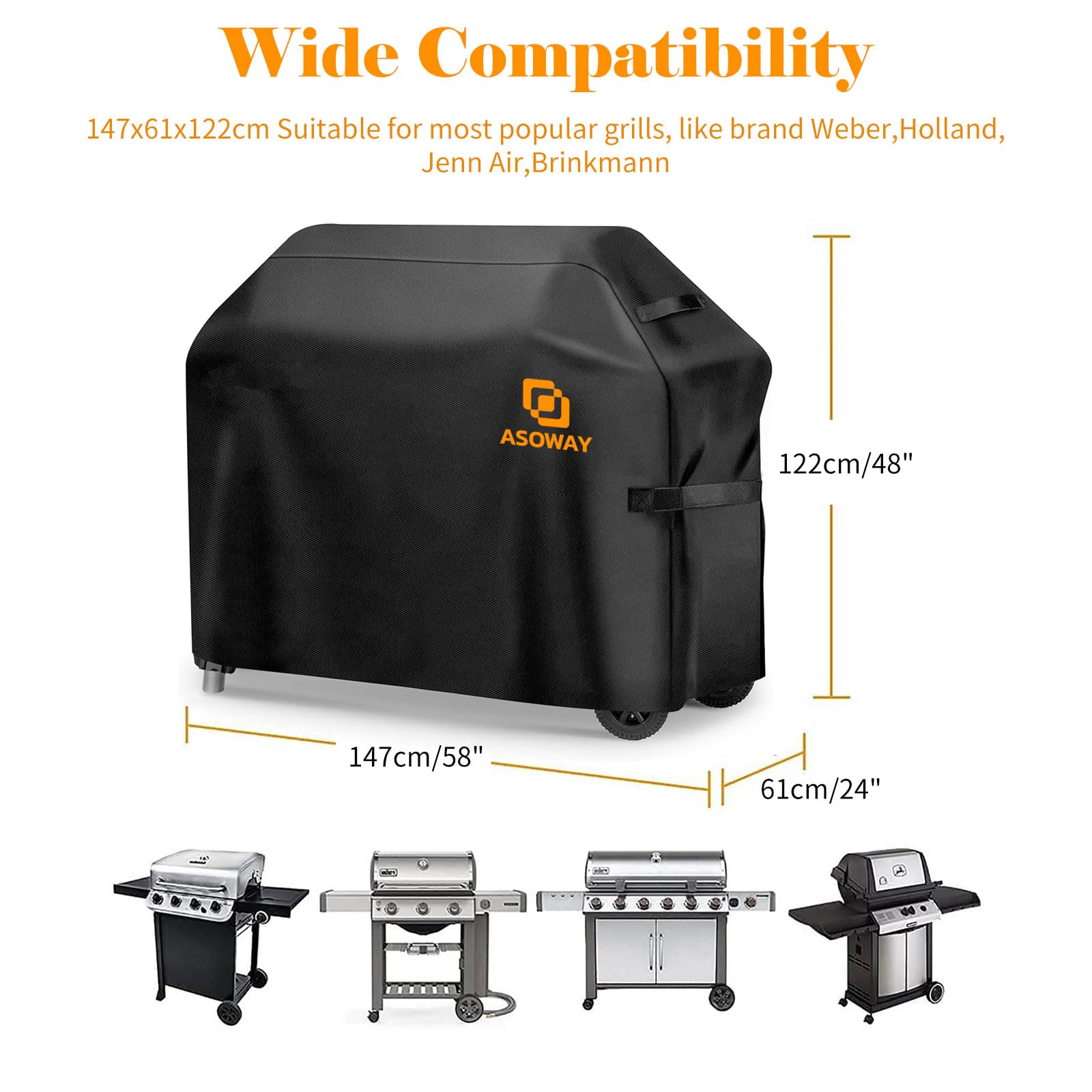 Copertura Barbecue da Esterno, Tessuto Oxford 600D Resistente Telo Impermeabile, Copri Barbecue da Esterno per BBQ Grill, Anti UV Pioggia Polvere Sole (147X61x122cm)