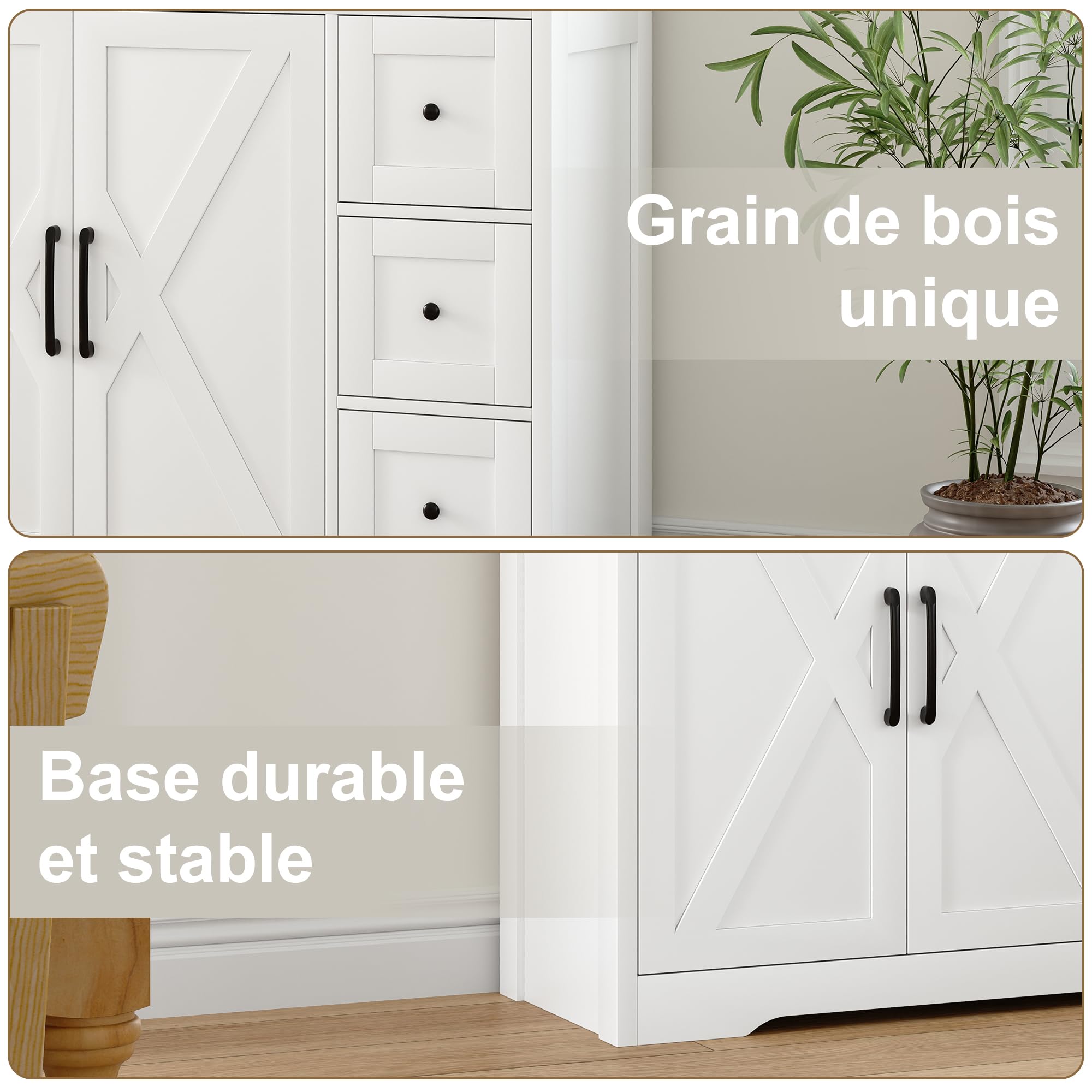 Aparador de cocina, mueble de almacenamiento con 4 puertas y estante ajustable, aparador moderno para comedor, armario de cocina para salón y comedor (100 x 40 x 105 cm)