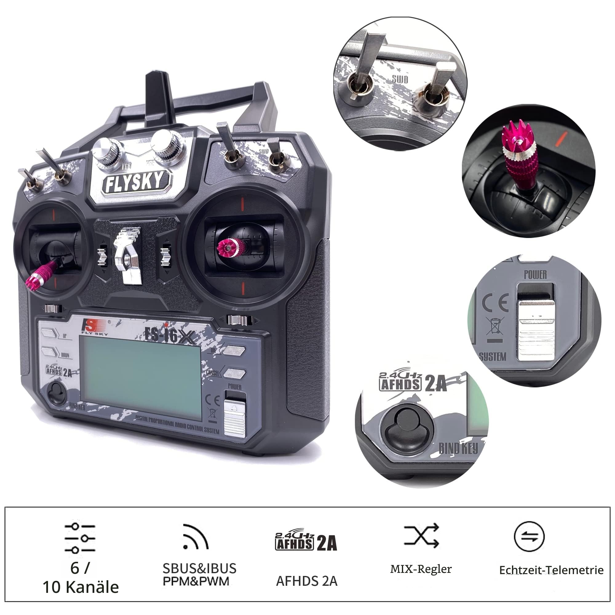 DTXMX Flysky FS-i6X RC Sender 6 Kanal 2.4GHz fernsteuerung mit FS-iA6B Empfänger Radio Control System für FPV Racing RC Drone Quadcopter [Mode 2]