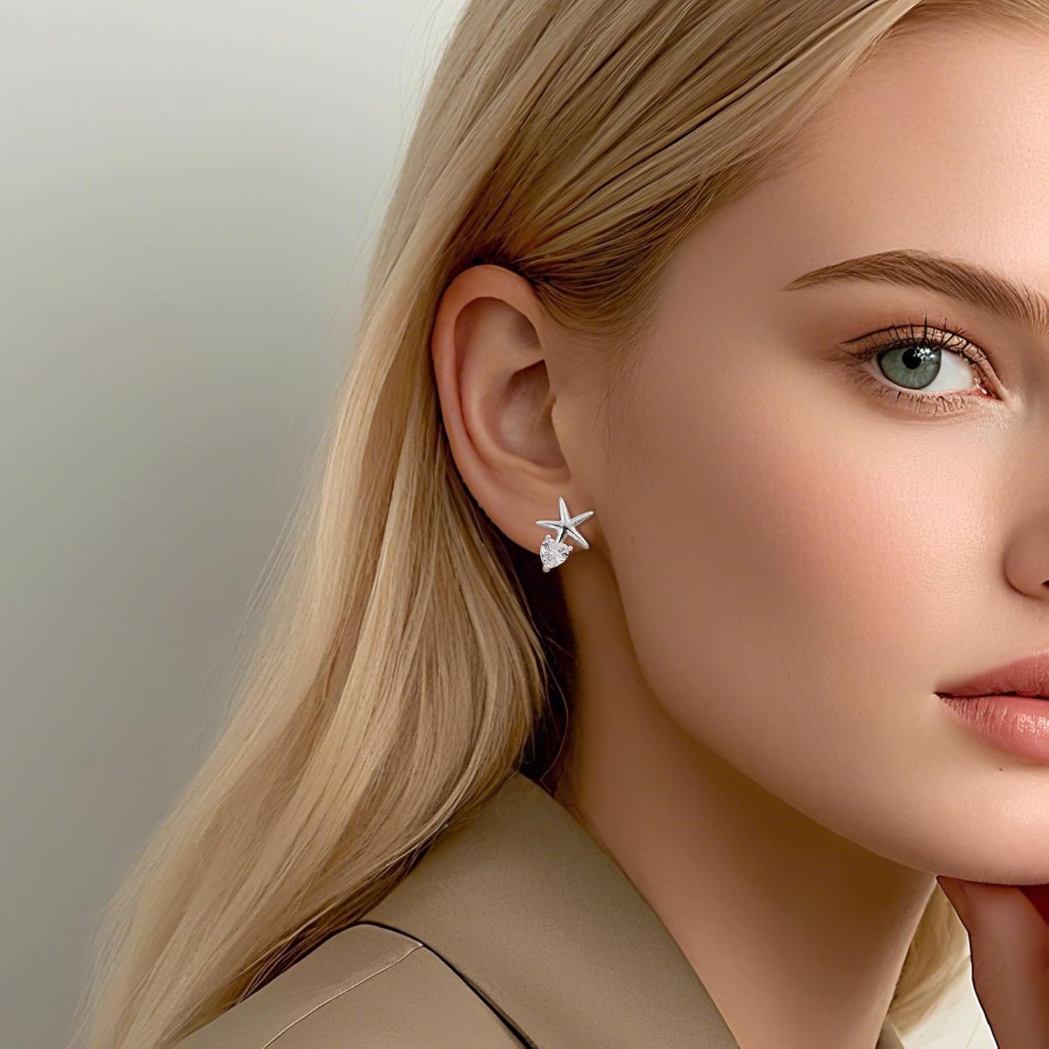 Small Sterling Silver Star Stud Earrings for Women with Heart Cubic Zirconia Y2K Earrings for Celestial Jewelry - Image 2