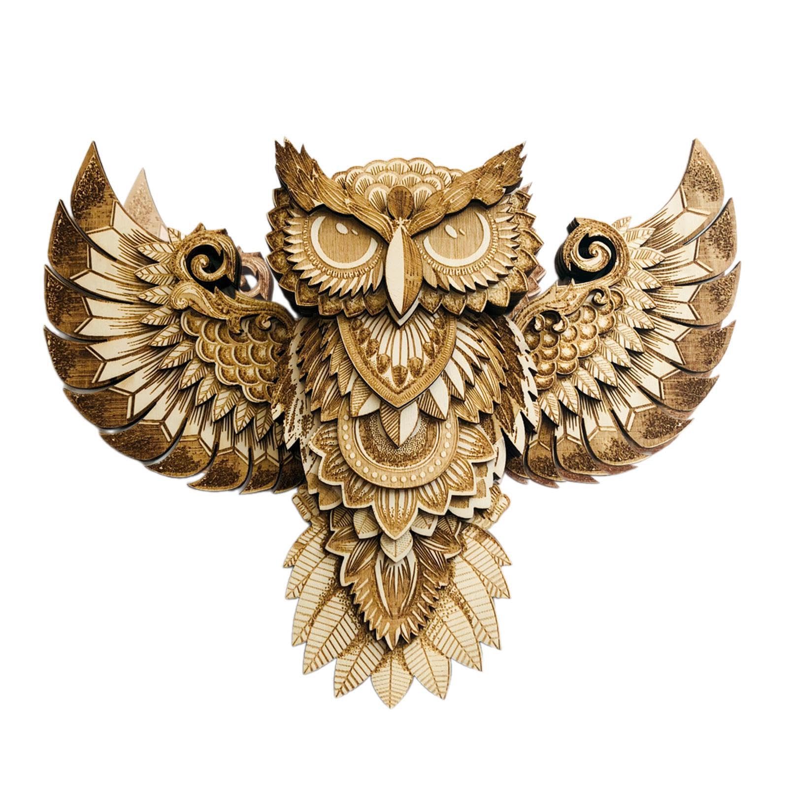 Yixannx Brown Stunning Rustic Owl Statue Wood Wall Decor Charming Animal Sculpture Beautiful Hanging Decoration Living Room Wood Owl Wall Decor Statue Animal, 21X16x3.5cm