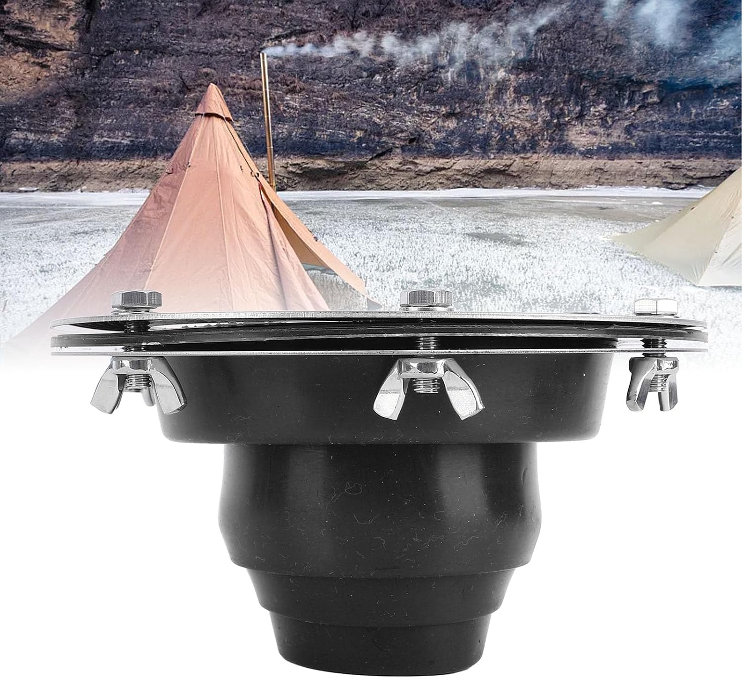 Tent Roof Stove Jack Kit, Silicone Flue Flashing for Pipe 4.5 0cm, Heat Easy Installation, Fits Any Roof Pitch, Ideal for Tents, Yurts, Cabins, Sheds (Black)