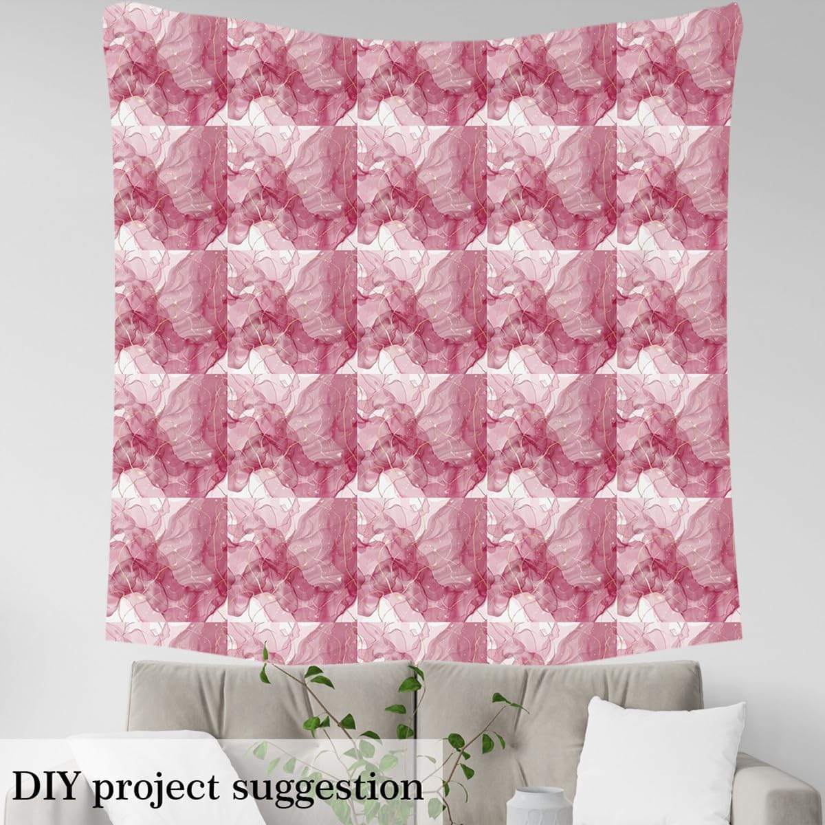 Erosebridal Watercolor Decor,Pink Pastel Upholstery Fabric,Ink Painting Indoor Not Stretchy Decor,Golden Geometric Lines Fabrics,White Polka Dots DIY Fabrics for Kids Girls,2 Yards