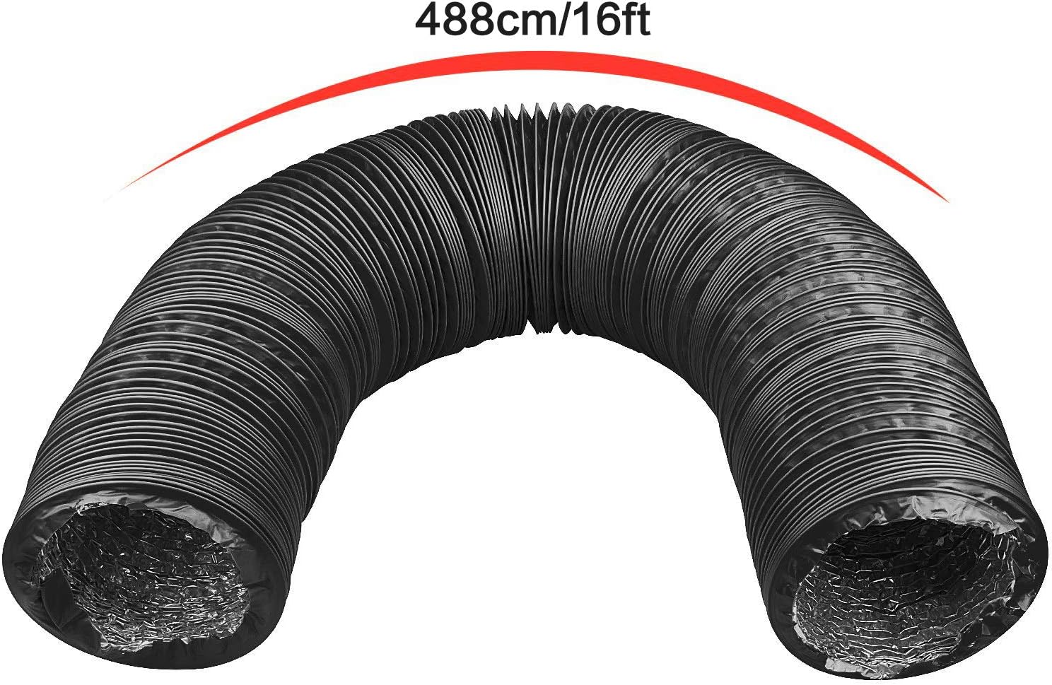 EAU Duct Hose 5 inch by 16 feet, Flexible 4-Layers Aluminum Dryer Vent Tube Transition Duct with 2 Screw Clamps Great as HVAC Duct, Clothes Dryer Duct, Air Duct -