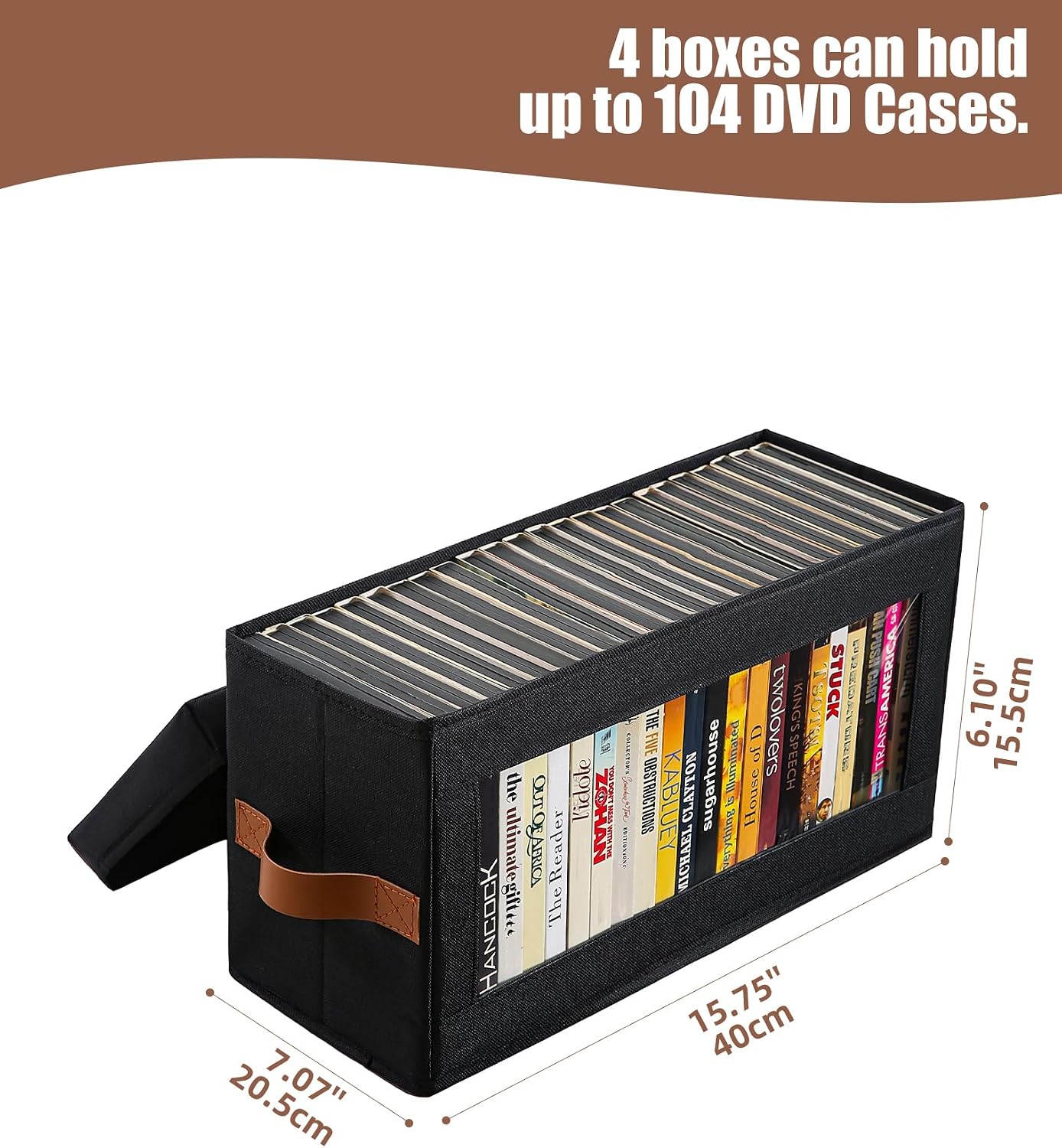 4 Packs DVD Storage Box with Visible Window, Dustproof DVD Case Holder Organizer with Lid and Handles, Holds Up to 104 Cases, CD Holder for Blu-ray & CD Storage-15.75 x 6.10 x 8.07In image 2