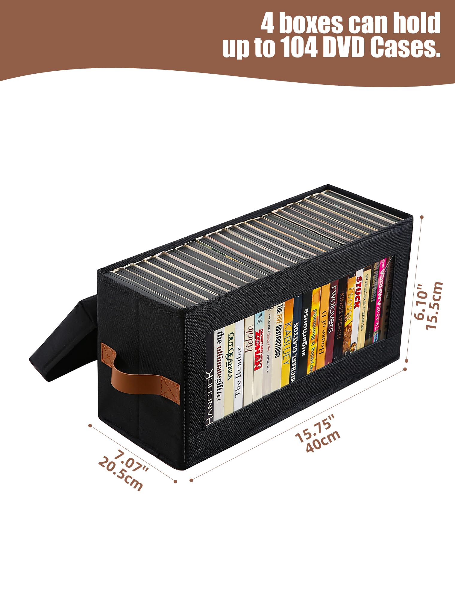 4 Packs de boîtes de rangement pour DVD avec fenêtre visible, boîtier de rangement pour DVD étanche avec couvercle et poignées, peut contenir jusqu'à 104 boîtiers, support pour CD pour le