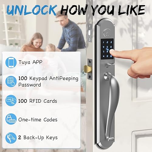 Miniatura 2 de Eseesmart Juego de cerraduras de puerta delantera, cerrojo de cerradura de puerta de entrada sin llave con juego de asa, cerraduras inteligentes