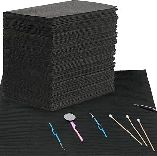 Black Dental Bibs, 50Pcs CINRA Disposable Dental Bibs 3 Ply TissueWaterproof Pad Patient Bibs 13" x 18" Tattoo Table Covers Tattoo Bibs Dental Napkins for Dental and Pets Tray Covers