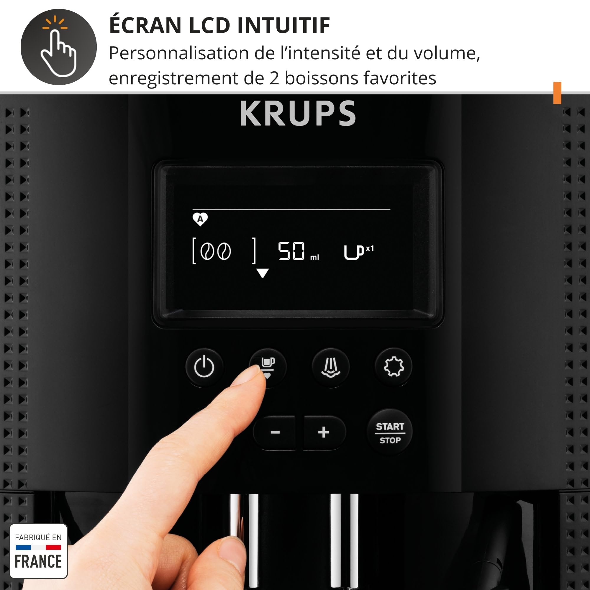 Machine a Cafe KRUPS grain, 1.7 L, Cafetiere espresso, Buse vapeur pour Cappuccino, 2 tasses en simultané, Essential YY8135FD, Noir - 5