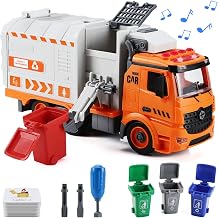 Garbage Truck Toys, DIY Realistic Recycling Trash Truck Toy with Light and Sound, 4 Trash Cans, Gifts for 3 4 5 6 7 8 Year Old Boys Girls Toddlers