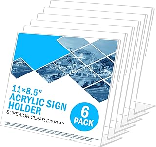 COYMOS Acrylic Sign Holder 8.5 x 11 Horizontal 6 Pack Slant Back Acrylic Stands for Display Plexiglass Clear Acrylic Display Stands for Ad Frame, Picture Photo Frames, Promotions, Restaurants, Office