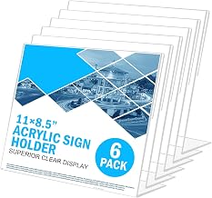 Acrylic Sign Holder 8.5 x 11 Horizontal 6 Pack Slant Back Acrylic Stands for Display Plexiglass Clear Acrylic Display Stands for Ad Frame, Picture Photo Frames, Promotions, Restaurants, Office