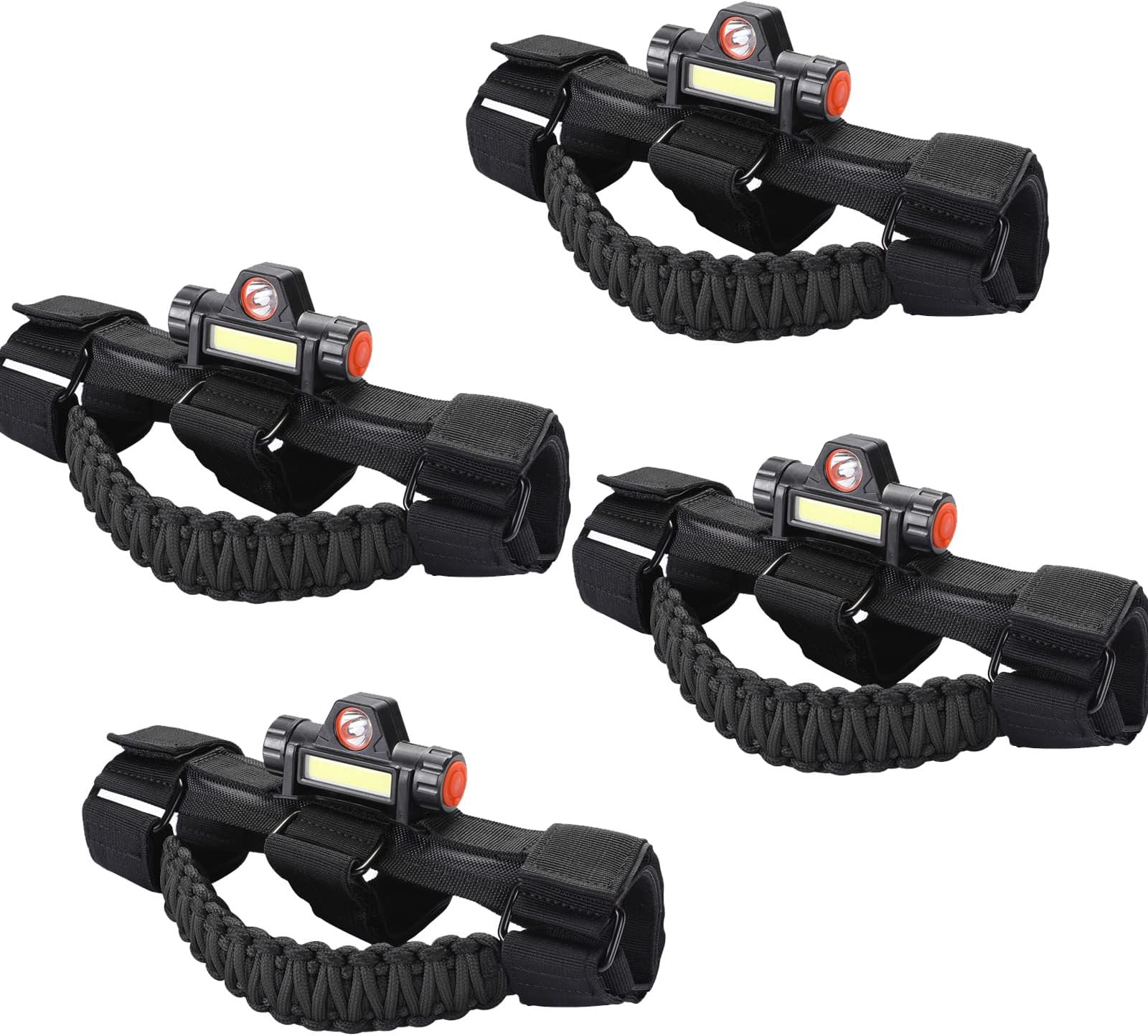 cartaoo Upgrade Roll Bar Grab Handles with Dome Light for Jeep Gladiator Accessories, Premium Paracord Grips Fit 2.0-4.0 Inch Rods CJ YJ TJ JK JL & Gladiator JT 1945-2023 (Black 4pcs) (CT068)