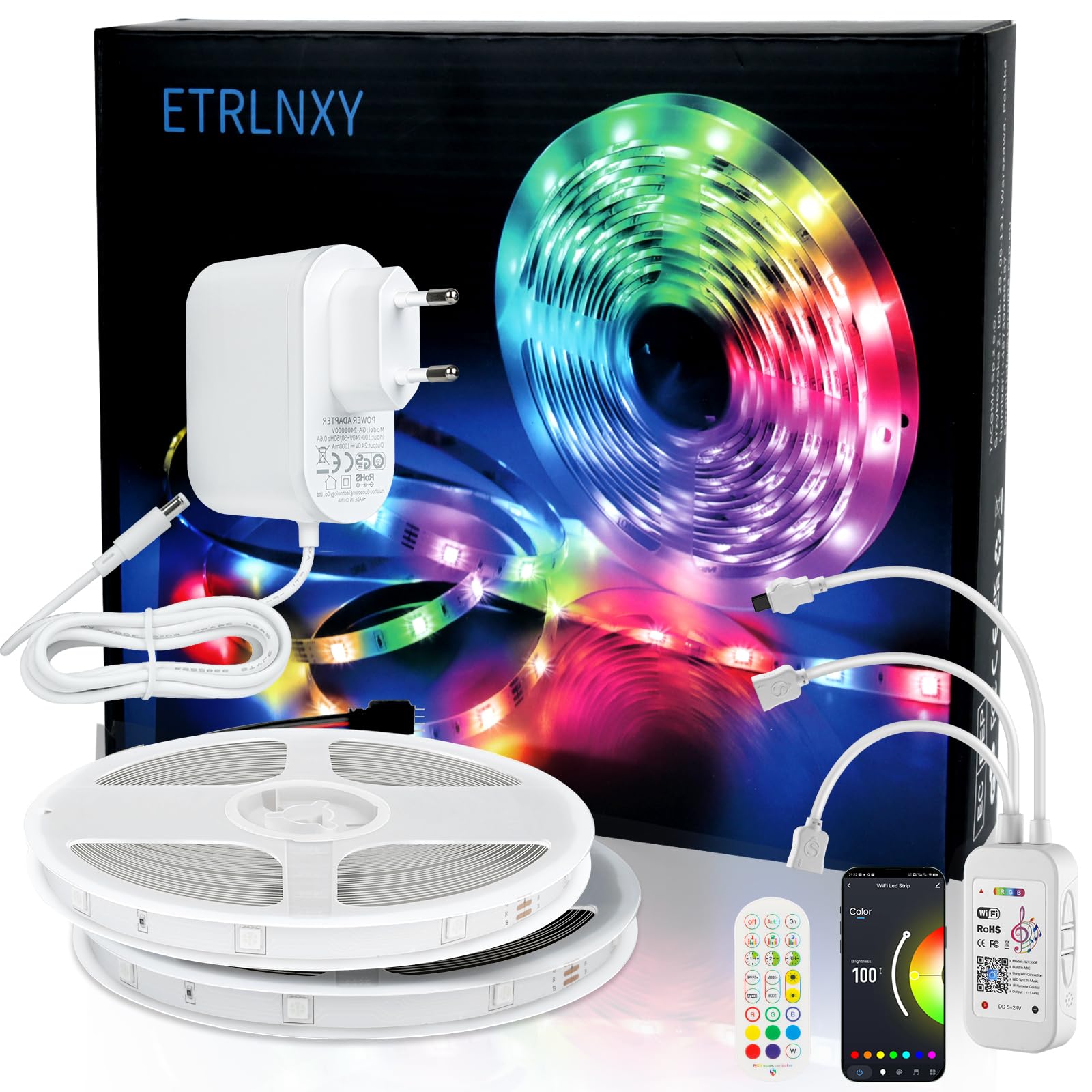 Alexa Striscia LED 40 Metri, WiFi RGB Smart Strisce LED con Telecomando, tuya App Controllato, Sincronizza con la Musica, Funziona con Alexa Google Assistant, Luci LED Colorate per Casa,Cucina,Bar