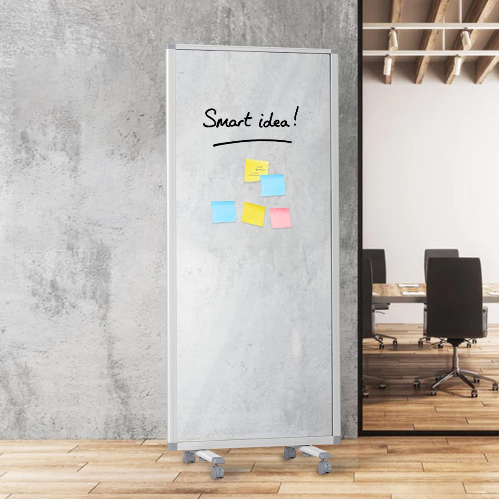 KARAT Tableau Blanc Mobile - avec Cadre en Aluminium Robuste - Tableau de présentation - Surface inscriptible - Magnétique & effaçable (Transparent, 90 x 180 cm)