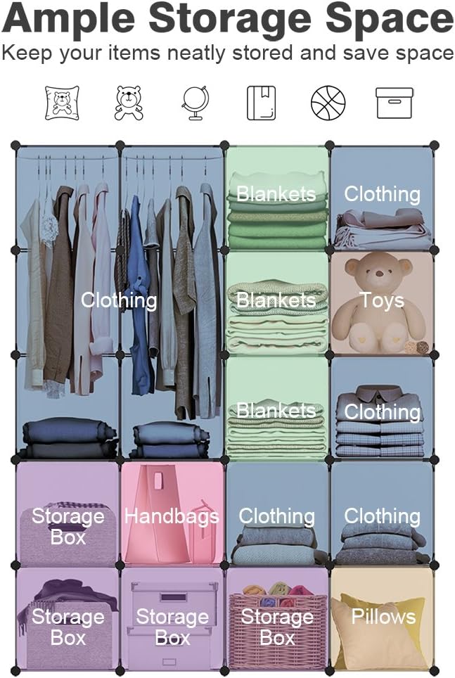LANGRIA Cube Organizer Plastic Storage Cubes Drawer Unit, DIY Modular Bookcase Cabinet with Translucent Design for Clothes, Shoes, Toys (Frosted White, 58'' x 18.5'' x 72'')