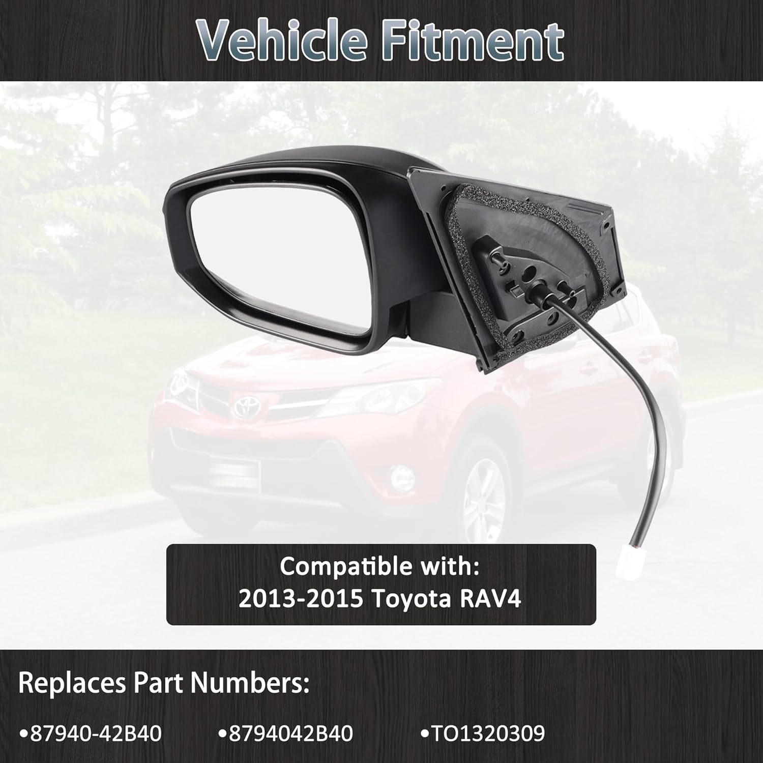 Driver Side Power Side View Mirror Manual Folding Compatible for Toyota RAV4 2013-2015 Replaces 87940-42B40 TO1320309 (3Pins Left)
