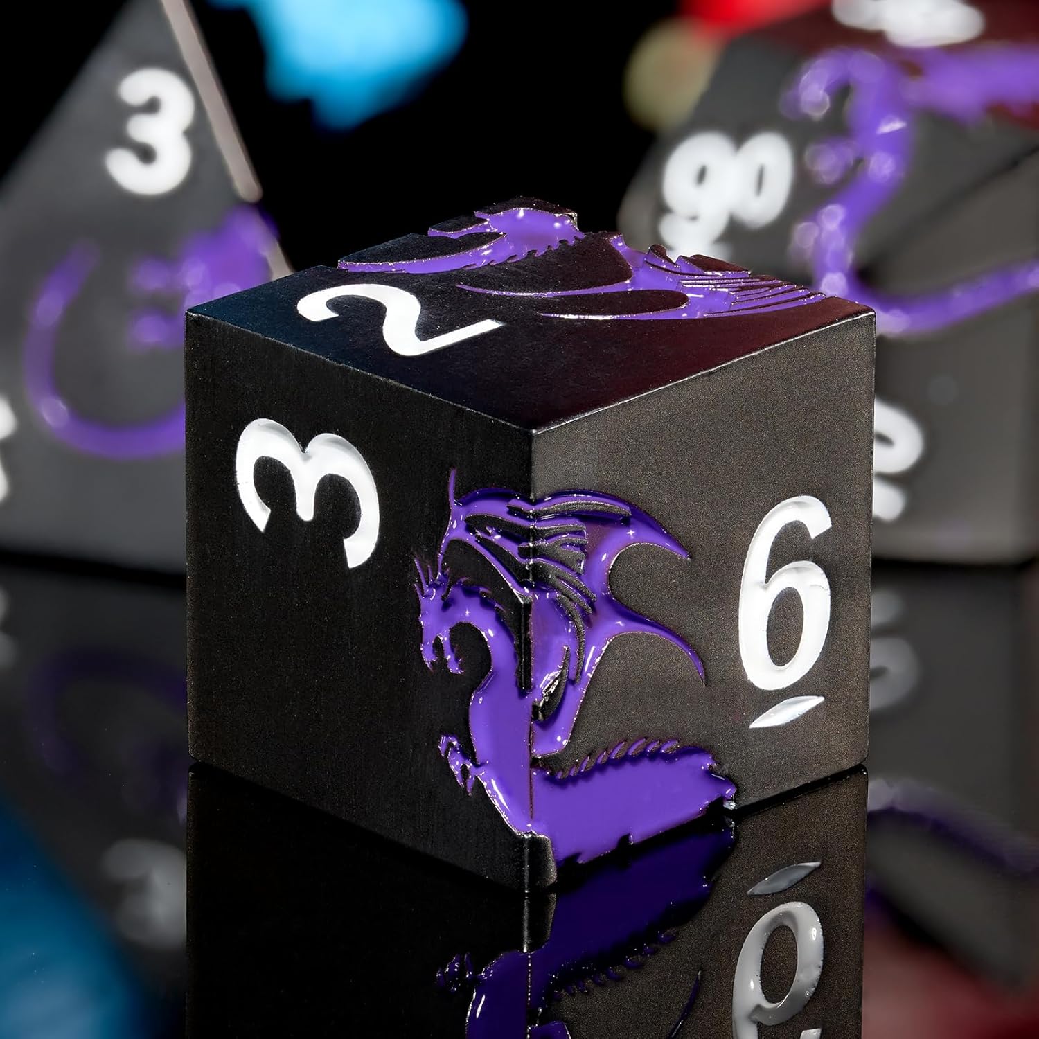 Black Purple Dragon Metal Dice Set,7 PCS Heavy Zinc Alloy DND Dice with Magnetic Gift Box for Fantasy Tabletop RPG Games (Black Purple Dragon)