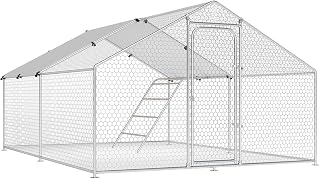 Large Metal Chicken Coop with Roosting Perch Walk-in Poultry Cage Chicken Run Duck House Chicken Pen Spire Shaped Coop with Waterproof Cover for Outdoor Backyard Farm Use(10' L x 13.2' W x 6.4' H)