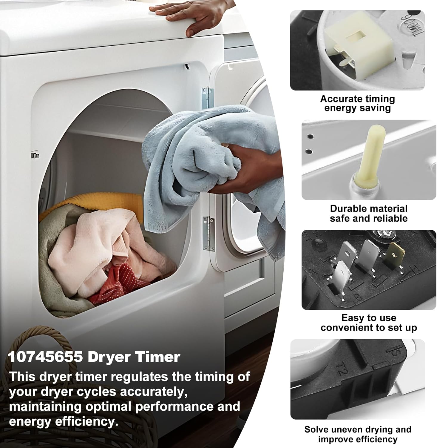 W10745655 Dryer Timer Compatible With Whirlpool, M-aytag, Amana, 230VAC 60Hz Timer Control, NED4655EW1 Replacement For W10857612, AP6003908, 4454384, PS11731366, W10745655