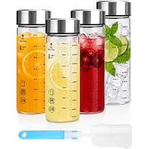 Luxfuel 16 oz Glass Juice Bottles with Lids, 4 Pack Wide Mouth Glass Bottle