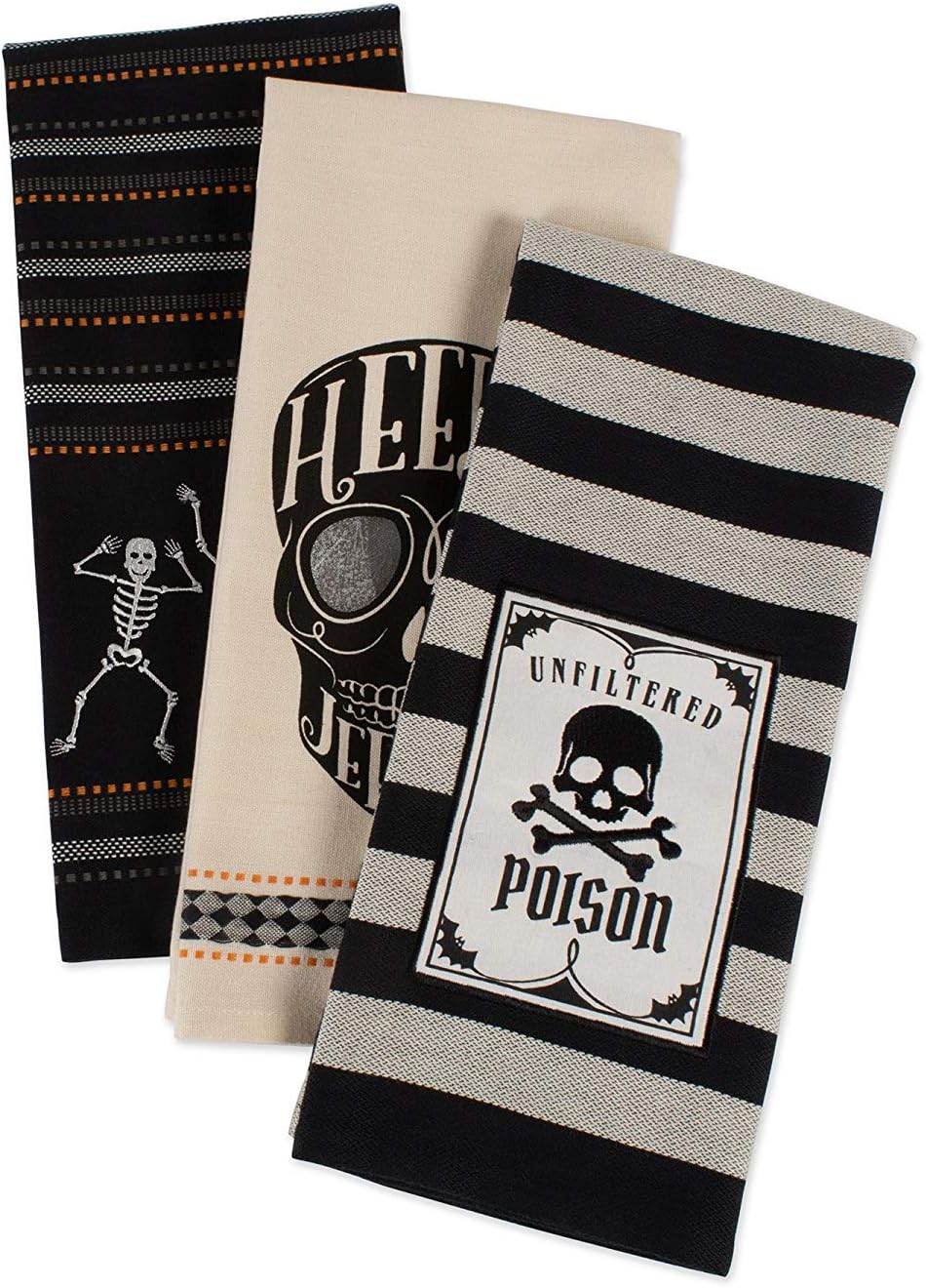 DII Happy Halloween Dishtowel Collection Embellished Cotton Kitchen Hand Towel Set, 18x28, Skeleton, 3 Count - Image 3