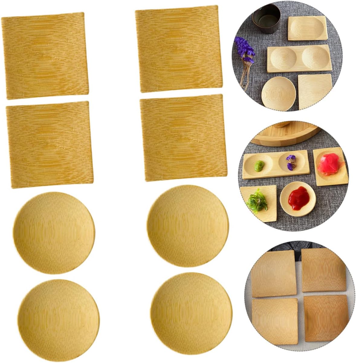 SOLUSTRE Elegant Bamboo Sauce Dishes Piece Set for Snack Platter Side Dish Bowls Dipping Seasoning