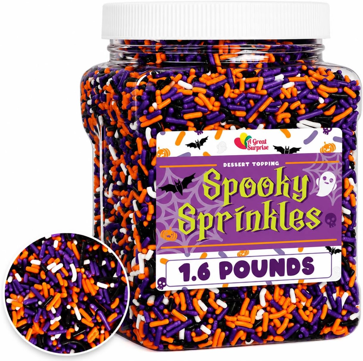 Halloween Sprinkles - Bulk Sprinkles - 1.6 LB - Orange, Black, Purple and White Jimmies