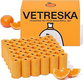 VETRESKA Citrus Scented Dog Poop Bags, Leak Proof, Extra Thick and Large Pet Waste Bags for Dogs Walking, Cat Litter and Babies' Diaper, 540 Count Bags (36 Refill Rolls), Orange