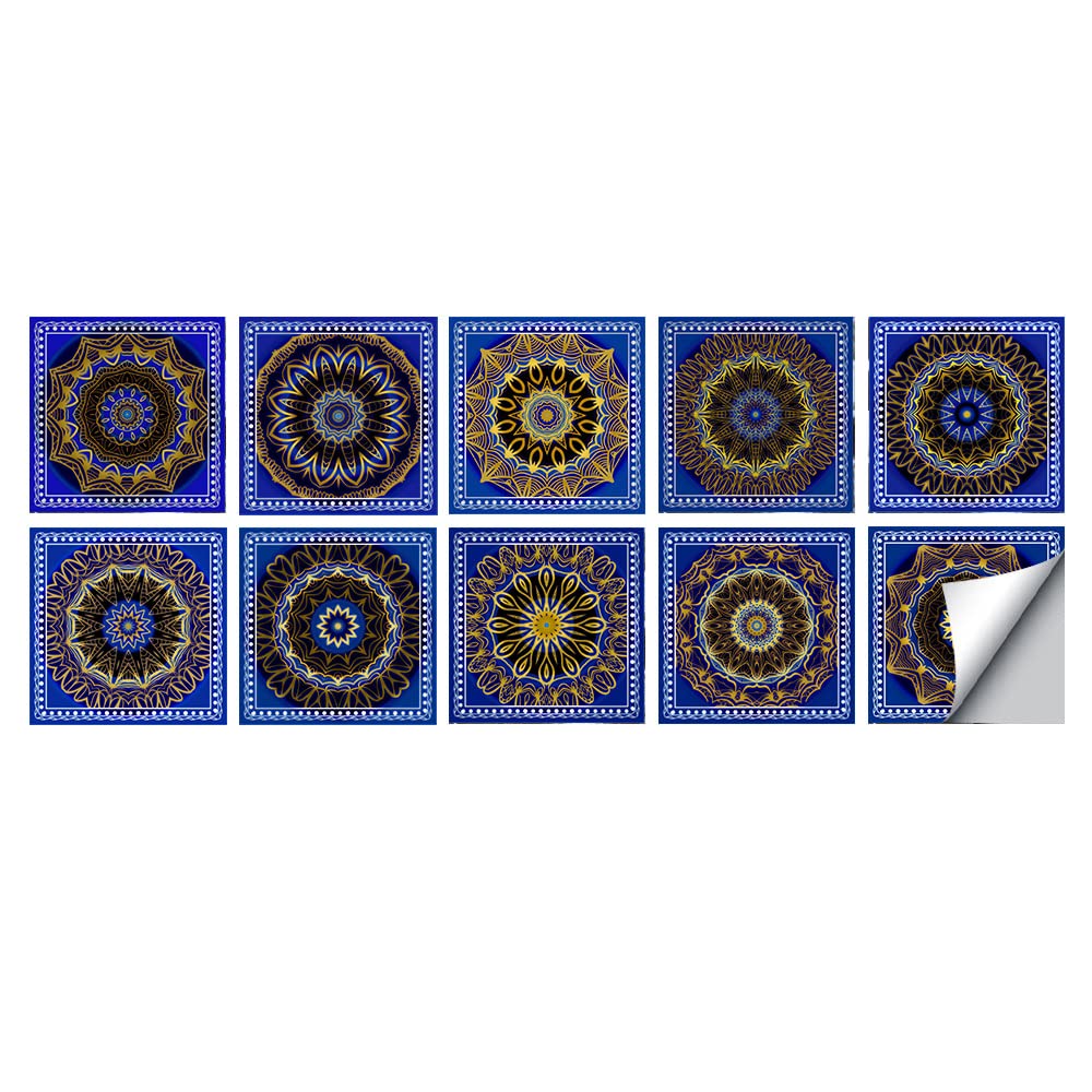 LMYSXAOZ Tile Stickers Stick on Tiles, Self Adhesive Wall Tiles for Bathroom Kitchen, Oil Proof DIY Peel and Floor Vintage Mandala (30x30cm,Mandala3)