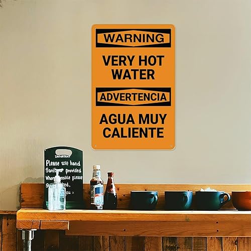Miniatura 5 de Letrero de metal retro con texto en inglés "Warning Very Hot Water" de 8 x 12 pulgadas, divertida decoración de pared para tienda, patio, cueva,