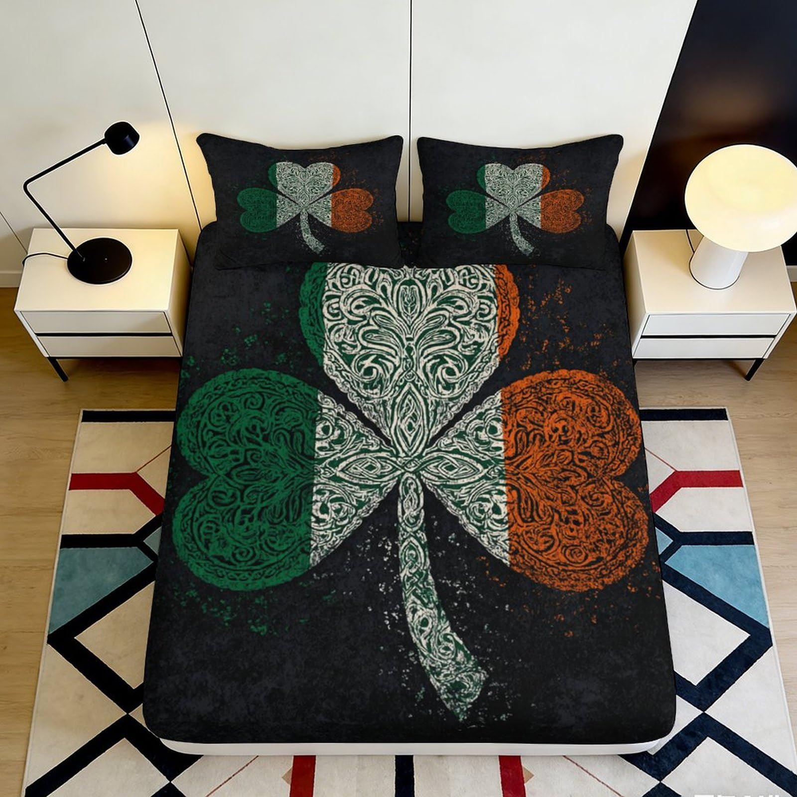 Pnayamiorkfel Style-4 3D Printed Irish Flag Shamrock Fitted Sheet Microfiber Soft Mattress Cover For Bedroom Guest Room Decor 90X200x25cm