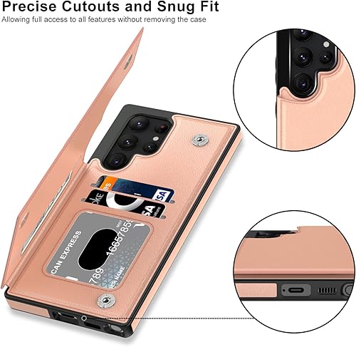 Miniatura 3 de LETO Funda para Galaxy S22 Ultra, funda de piel tipo cartera de lujo con tapa, ranuras para tarjetas y soporte para niñas y mujeres, funda