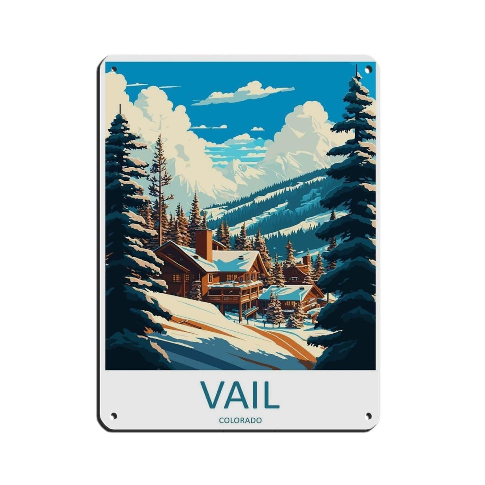 Vail Ski Resort Travel Art Ski Art Lover Gift Retro Poster Metal Tin Sign Chic Art Retro Iron Painting Bar People Cave Cafe Family Garage Poster Wall Decoration 12x16inch(30x40cm)