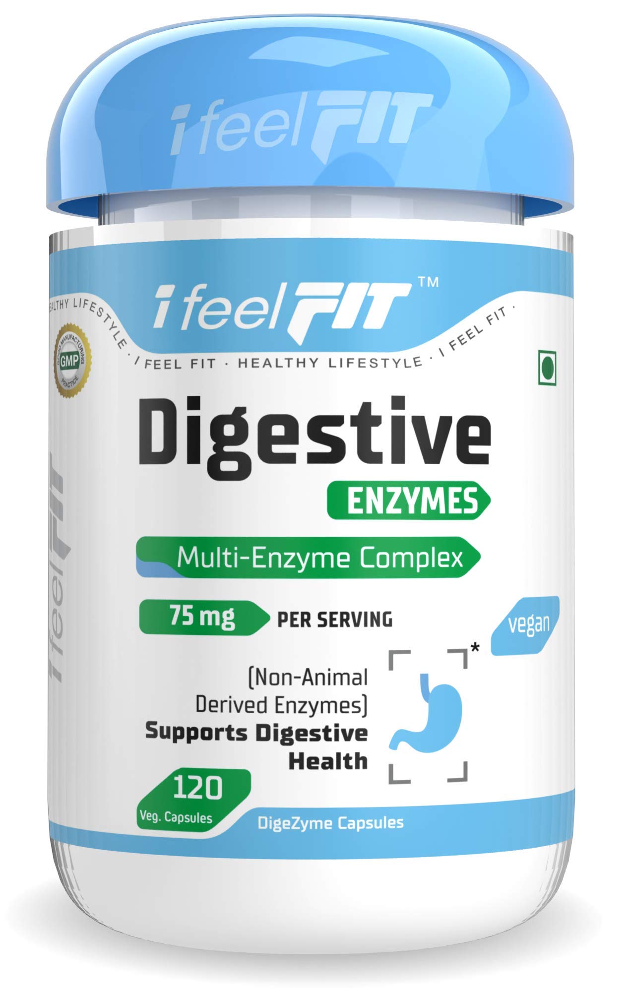 ifeelFITDigestive Enzyme - Multi-Enzyme Complex - 75mg - Support Digestive Health - 120 Vegetable Capsules