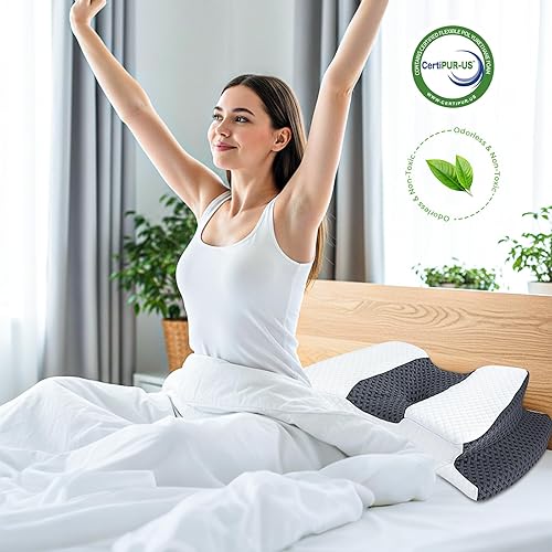 Miniatura 9 de SAHEYER Almohada cervical de espuma viscoelástica, para dormir cómodamente boca arriba, ergonómica y antiarrugas para entrenamiento de sueño para