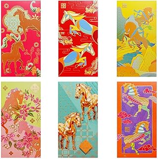 お年玉袋 2026 馬 ポチ袋 6枚 長札 万円袋 多目的祝儀袋 干支柄 午 金封 新年 年賀用品 絵馬うま お札サイズ