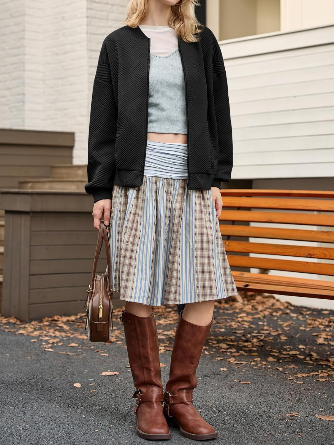 Tankaneo Womens Bomber Jacket Zip Up Casual Jackets Lightweight Trendy Outerwear Coat with Pockets