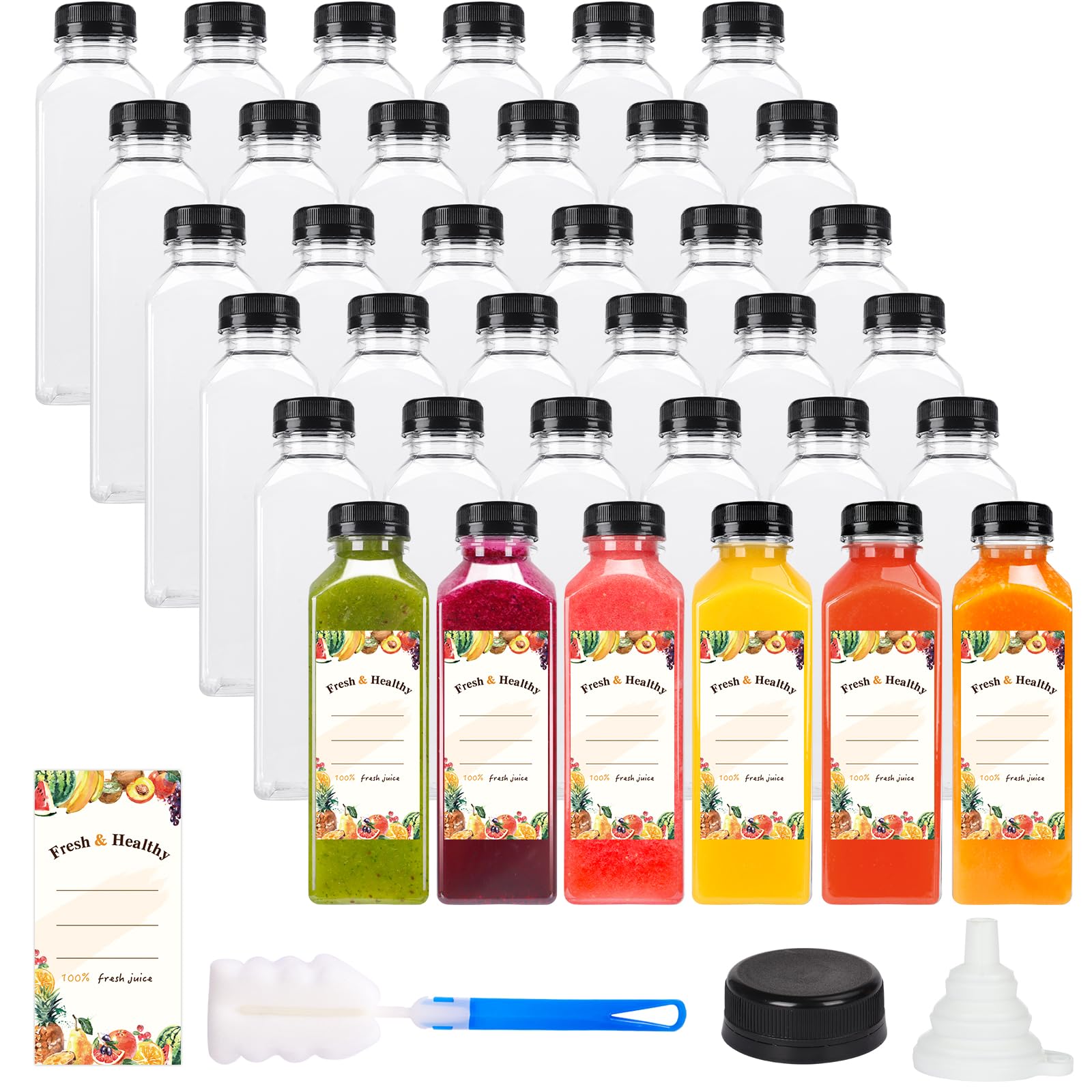 Photo 1 of **MISSING CAPS**
Moretoes 36pcs 16oz Empty Plastic Juice Bottles with Caps