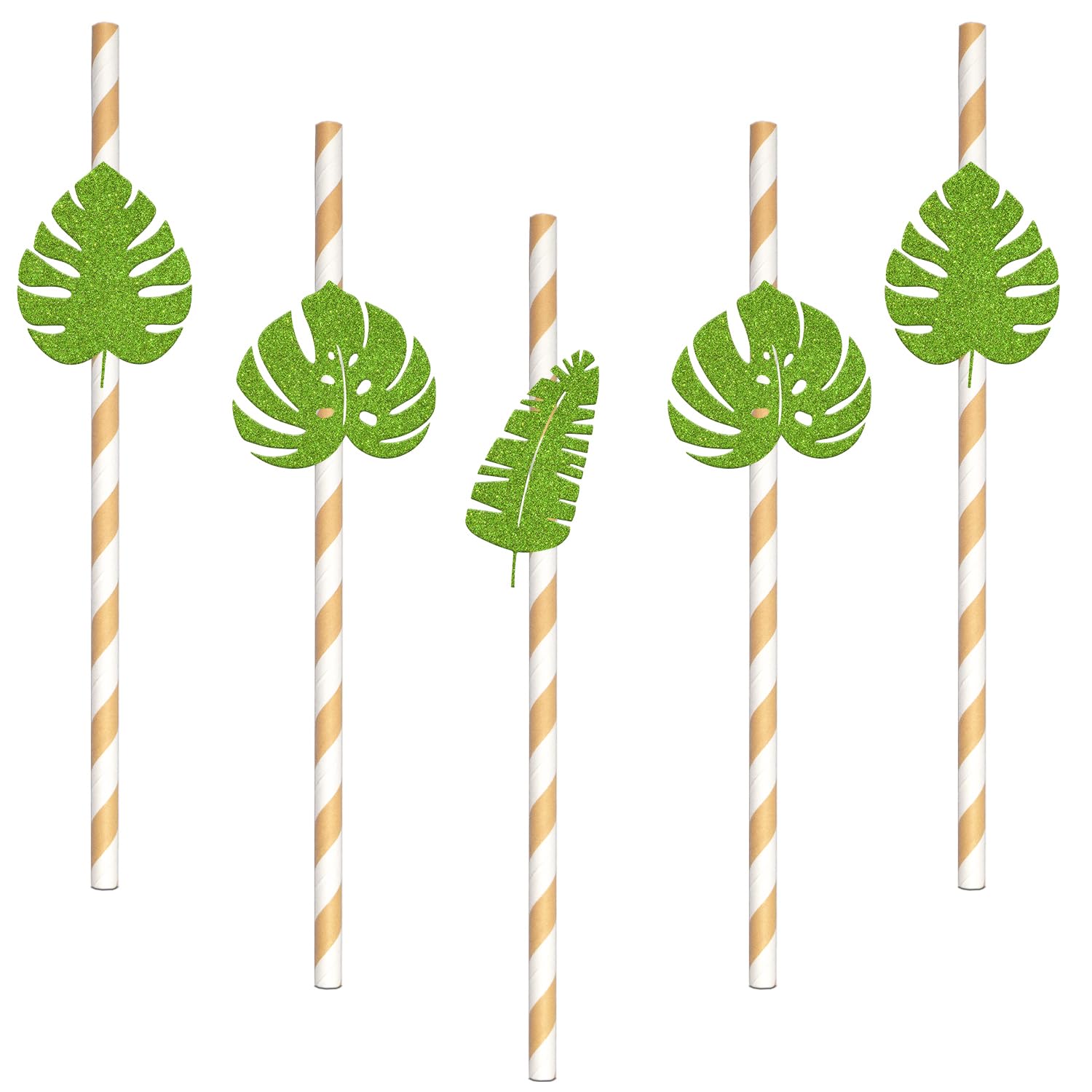 Green Tropical Palm Leaf Paper Straw Decor,Funny Hawaiian Luau Party Supplies,Summer Dot Printed Drinking Straws for Juices Shakes,Baby Shower Pool Beach Cocktail Party Decor 12Pcs