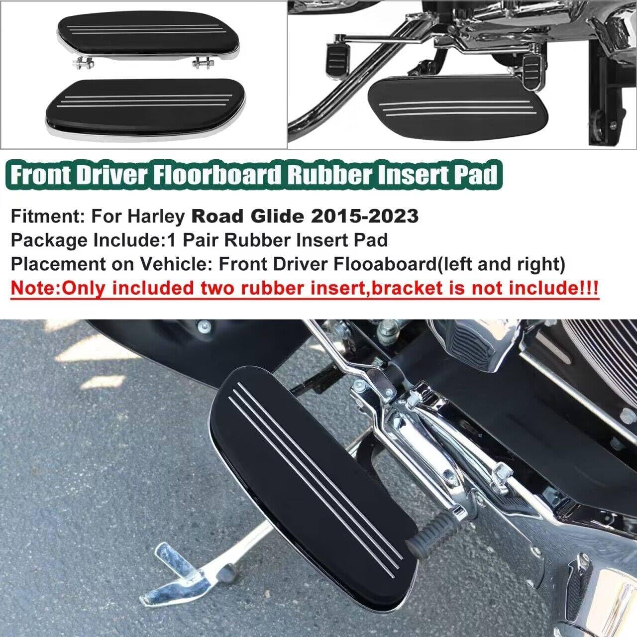 1 Pair Streamliner Style Black Front Rider Insert Footboard Motorcycle Floorboard Pad for Harley Road Glide FLTRX Ultra FLTRU Special FLTRXS 2015-2023