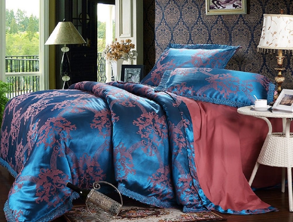 シルク100% 寝具4点セット クイーンサイズ ブルー 【公式通販】