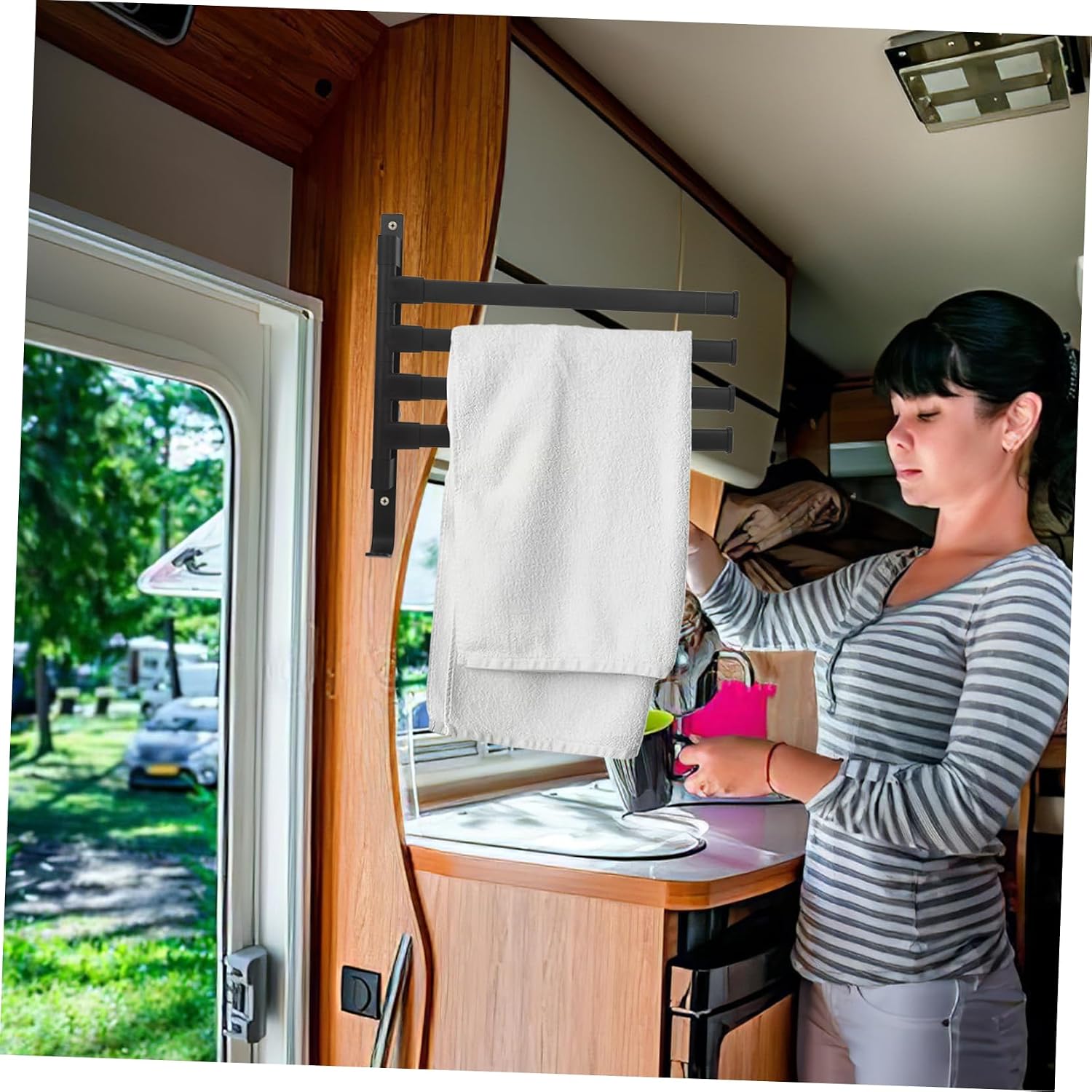 SOLUSTRE Camper Clothes Drying Rack Laundry Rack for Rvs and Trailers Space-Saving Design Rods for Easy Installation and Use