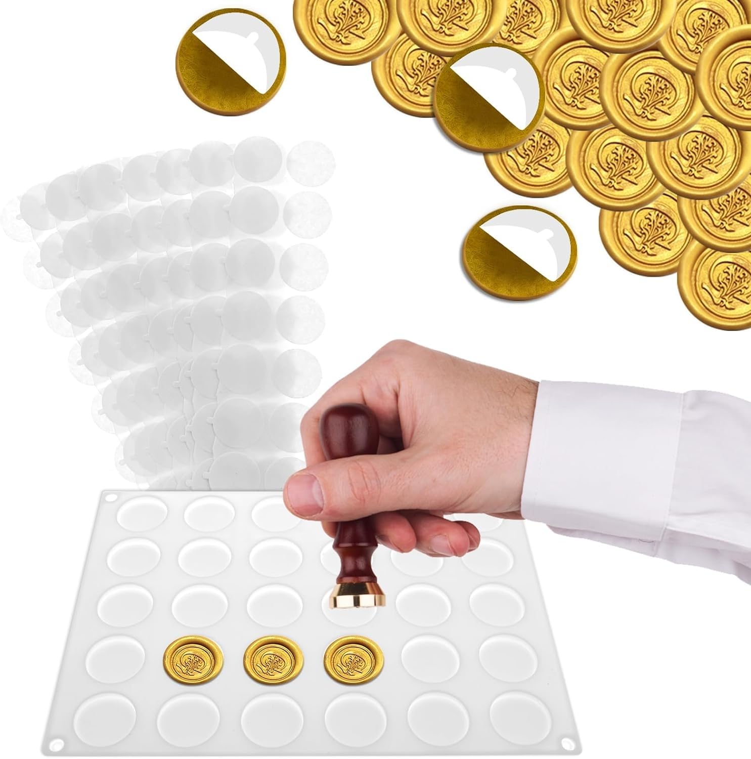 Tappetino Silicone Per Sigilli Cera 30 Cavit&agrave; - Con 160 Adesivi Biadesivi