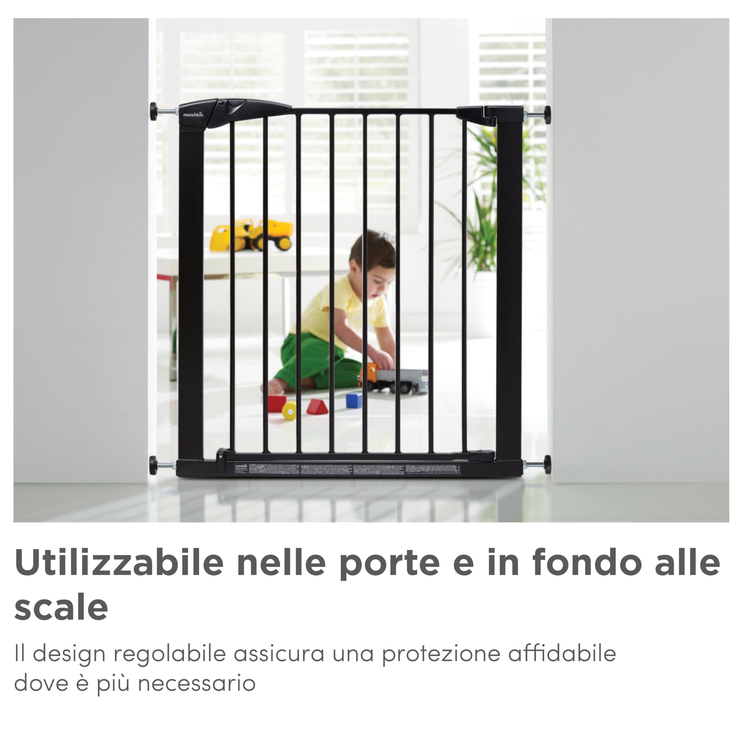 Cancello per scale Munchkin, Cancello per scale Pressure Fit Baby o Dog Gate, Cancello per bambini senza viti facile da installare, 76-82 cm, nero